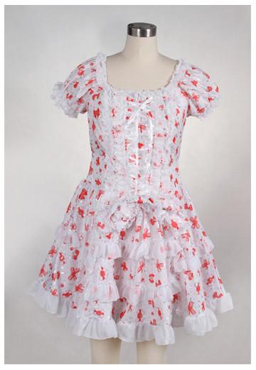 Short Red Cotton Square-collar Short Sleeve Bow Sweet Lolita Dress