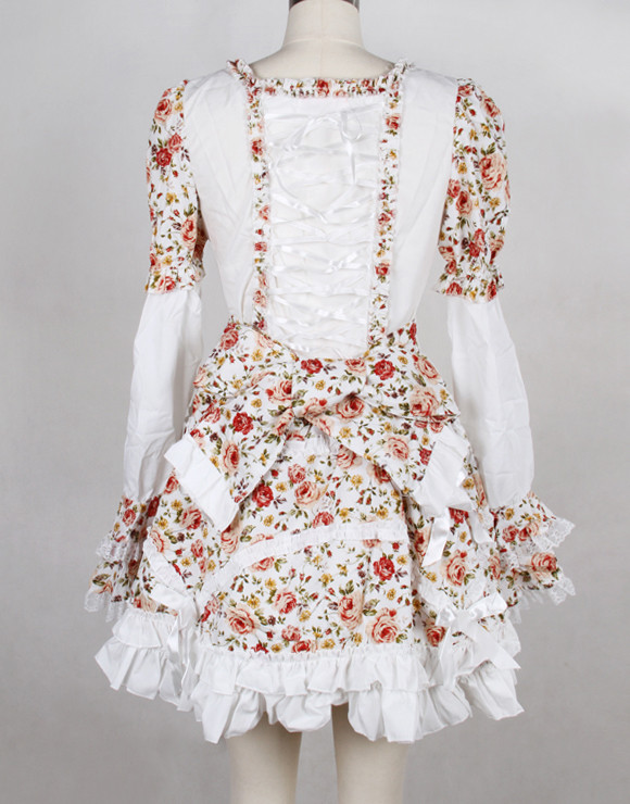 Square-collar Floral Print Long Sleeves Gothic Lolita Dress