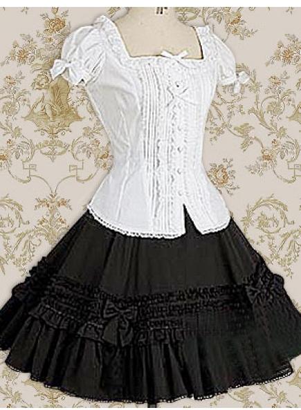 Square Short Sleeves Knee-length Ruffles Bow Classic Lolita Dress