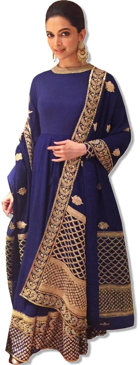 Deepika Padukone Blue Suit Embroidered