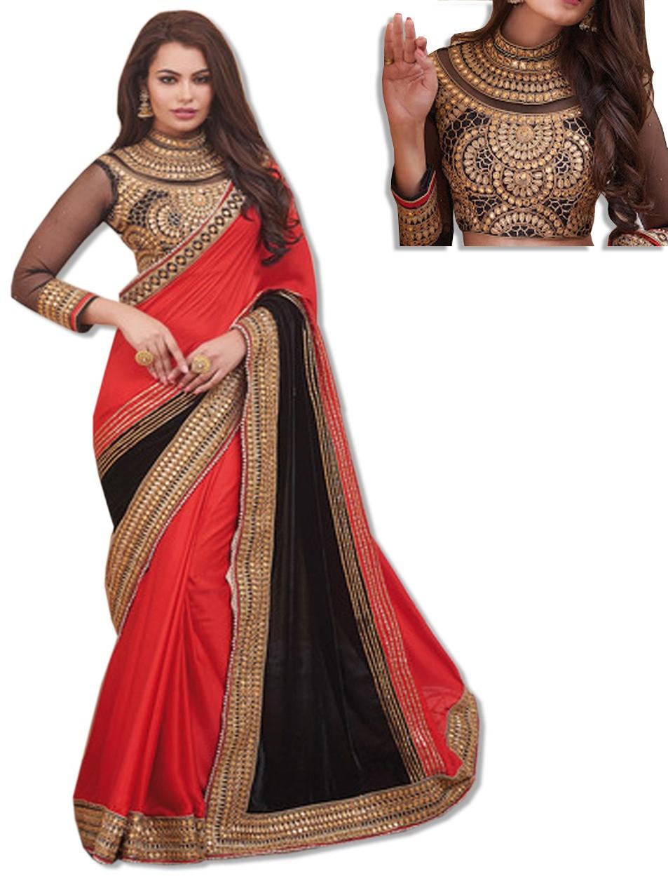 Maroon Embroidered Sari
