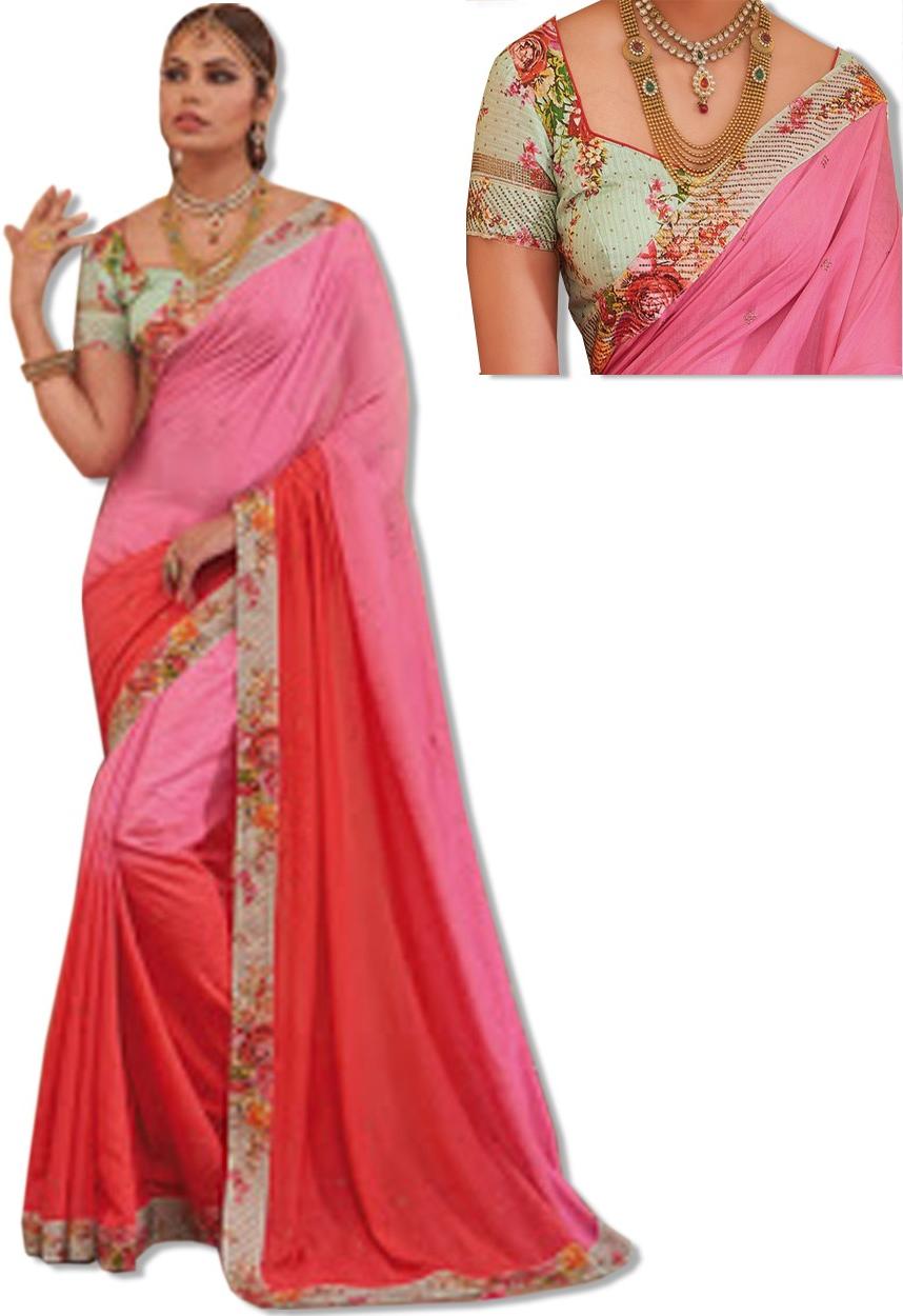 Pink Georgette Embroidered Sari-3