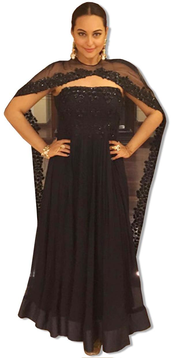 Sonakshi Sinha Balck Embroidered Floor Length Gown