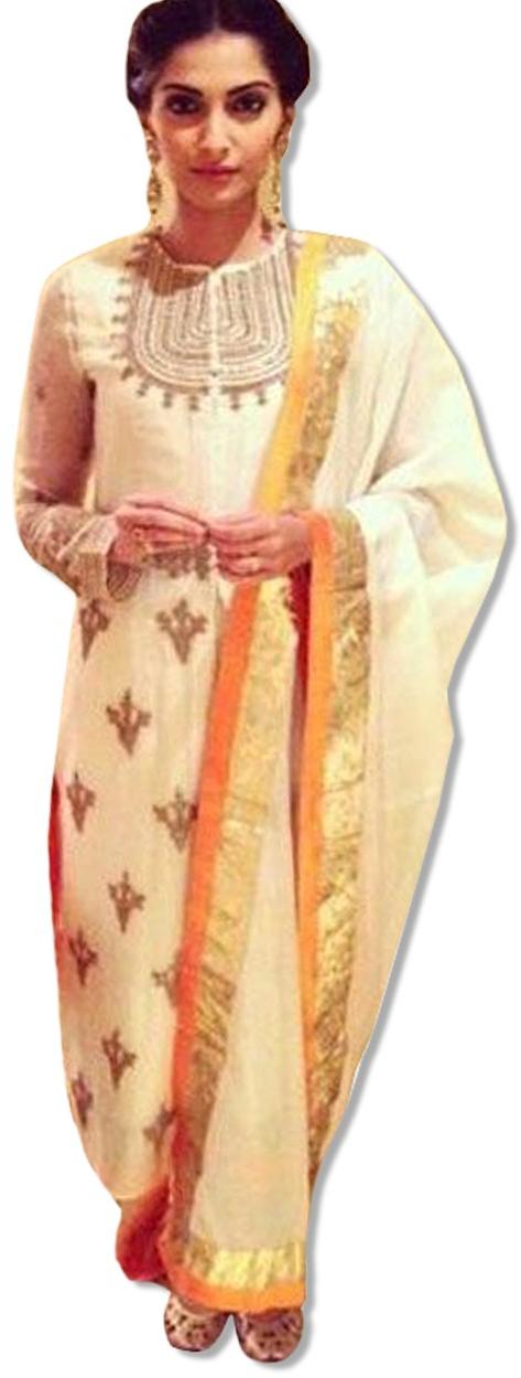 Sonam Kapoor white suit embroidered