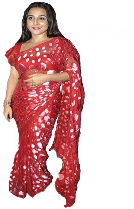 Vidya Red Burnt Out Saree