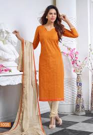 Orange Cotton Designer Dress Material