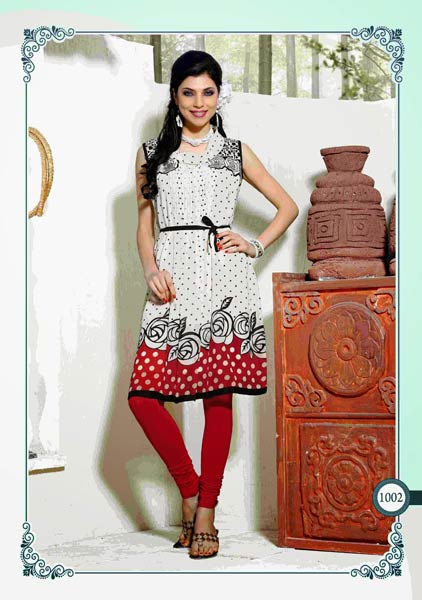  Georgette Kurtis Online, Color : White + Red