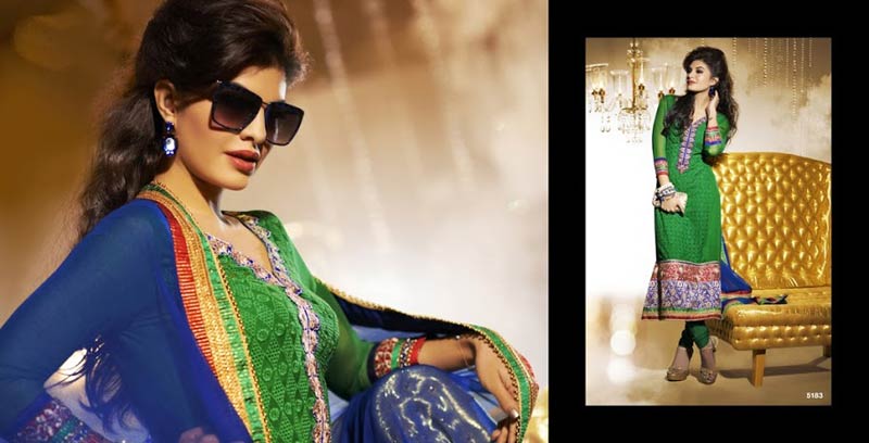 Beautiful Blue & Green Color Straight Fit Salwar Dress