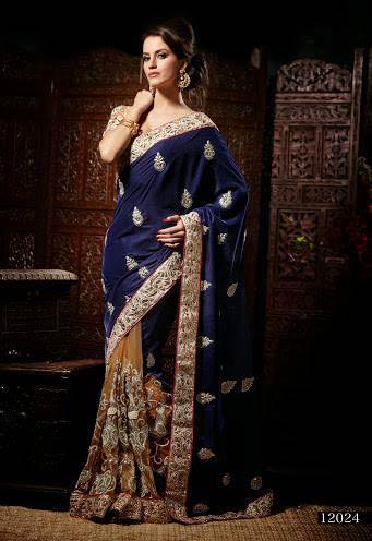 Blue and Golden Saree with Stylish Embroidery