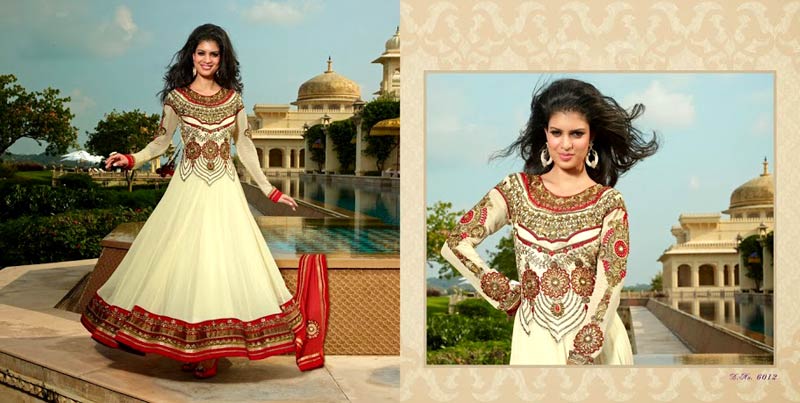 Cream Red Anarkali Dress