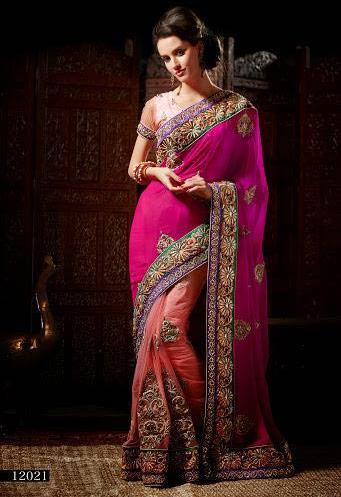 Pink and Peach Wedding Embroidery Saree