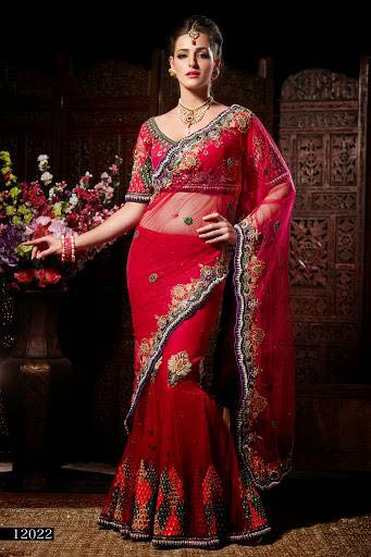Red Wedding Saree with Embroidery