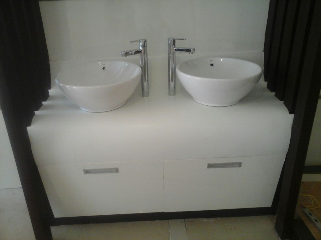 solid surface cladded vanity counter