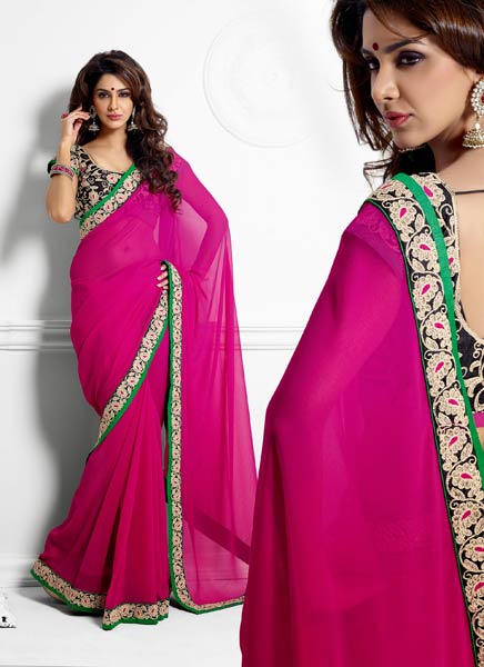 Exotic Deep Pink Embroidered Saree