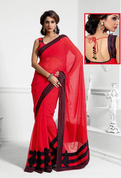 Fancy Red Embroidered Saree