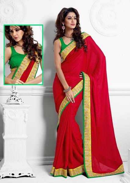Majesty Red Embroidered Saree