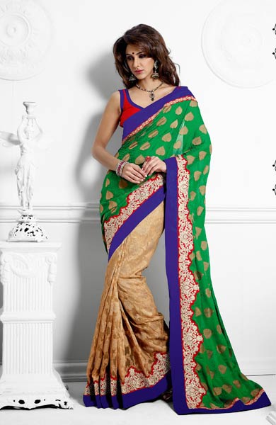 Indian Treasures Green Embroidered Saree