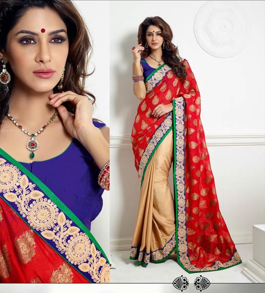 Indian Treasures Red Embroidered Saree