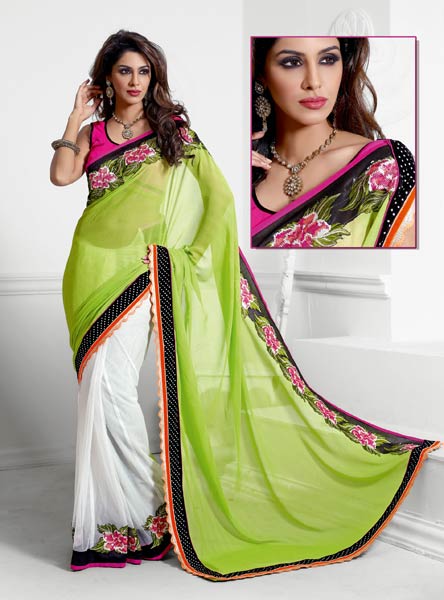 Indian Treasures White Embroidered Saree