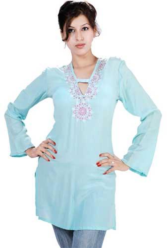 Satin Hand Embroidered Kurti