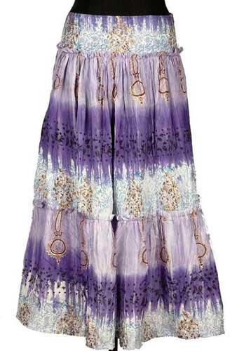 Silk Habutai Tie Dye Hand Stamped Skirt- Code- Sk-1b
