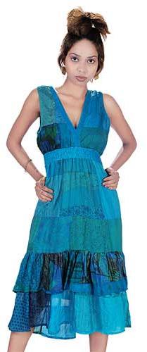 Vintage-Silk-Sari-V-Neck-Patch-Dress