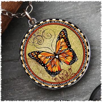 Monarch Yellow Reversible Circular Pendant