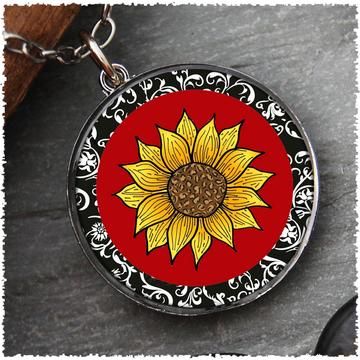 Sunflower Reversible Circular Pendant