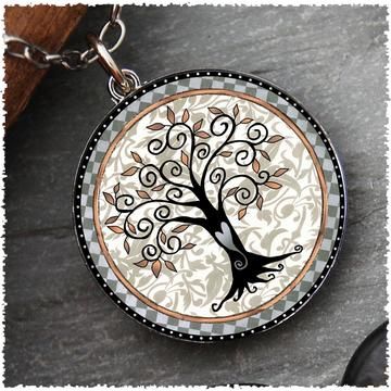 Tree Of Life Gray Reversible Circular Pendant