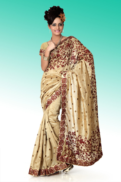 Beige Bhagalpuri Pure Silk Saree with Unstitched Blouse