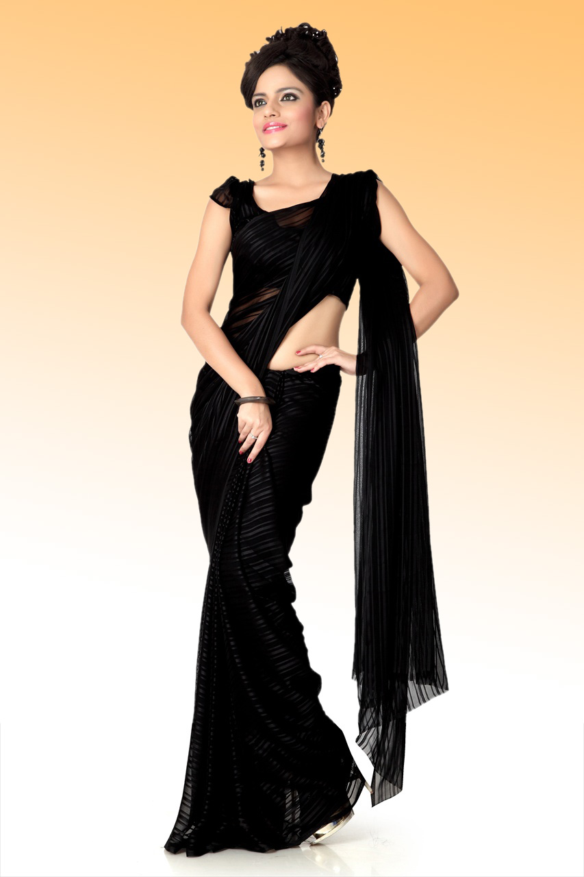 Black Chiffon Saree with Unstitched Blouse at Rs 425 / Piece in Surat ...