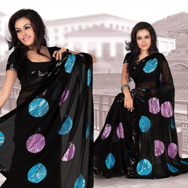 Designersareez Black Faux Georgette Saree