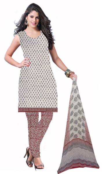 Kcsk124 - Bagru Printed Salwar Kameez / Cotton Churidar Materials with Chiffon Dupatta - Black & Red