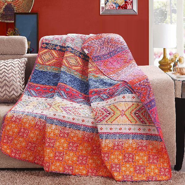 Reversible 125 x 150cm Cotton Multicolored Boho Quilted Throw Blankets