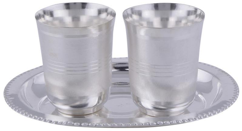 Gsm Silver Plated Juli Diamond Glass Set with Oval Tray 3 Pcs. ( 17cmx21cmx9cm)