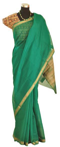 Bright Green, Jute & Zari Maheshwari Silk Saree (Design No. S0016)