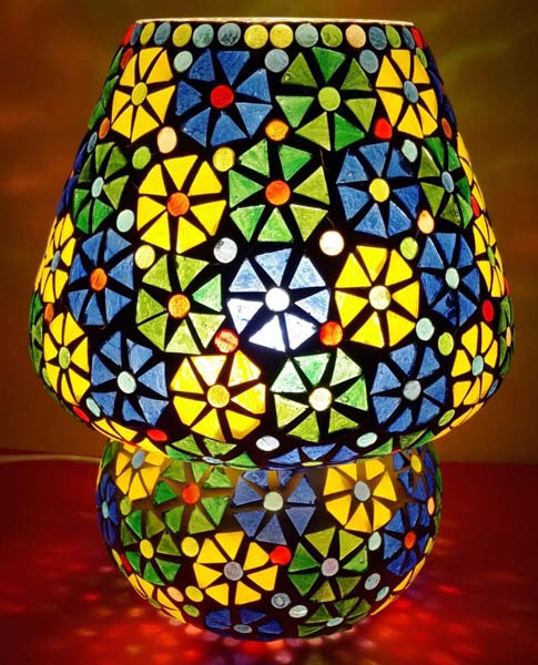 Multi Colored Geometical Design Flowers Glass Table Lamp