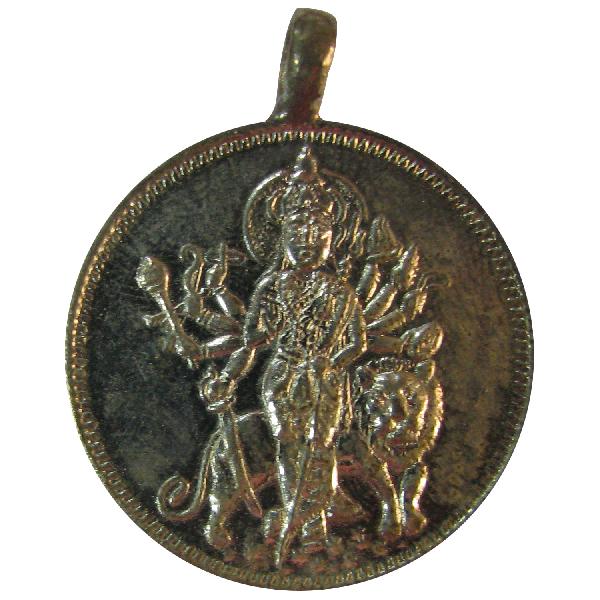 Goddess Durga On Her Carrier Lion Copper Pendant - A3089