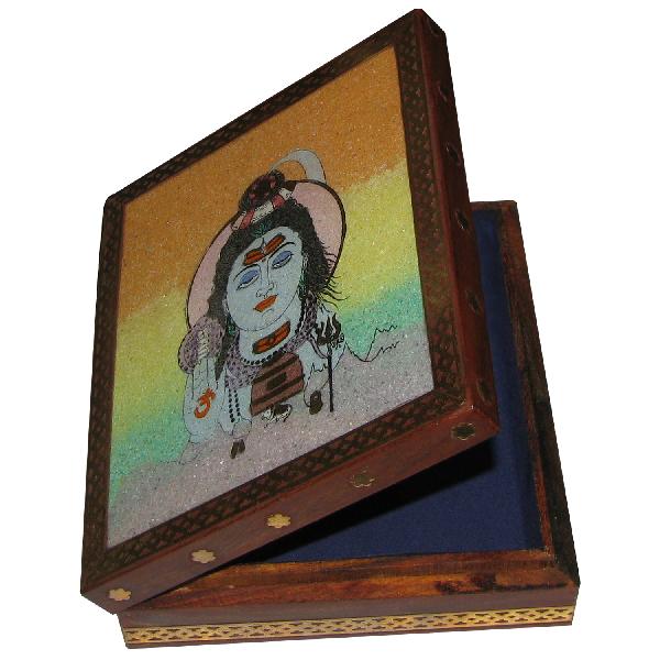 Handicrafted Wooden Box Made of Natuaral Gemstonee Painting of Lord Shiva - A4382
