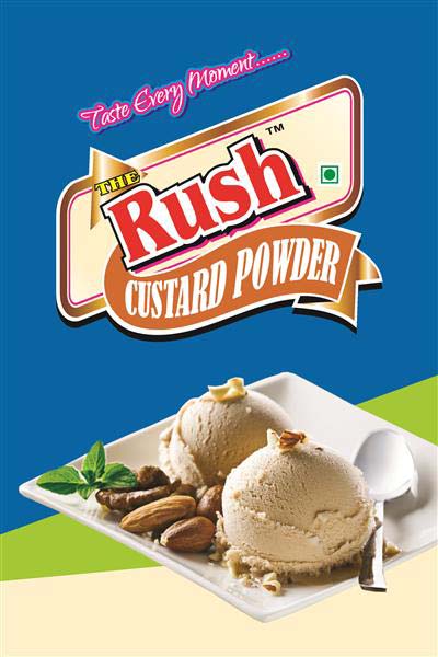 The Rush Custard Powder, for Dhaba, Home, Office, Restaurant, Packaging Type : Cartoon, Plastic Pouch