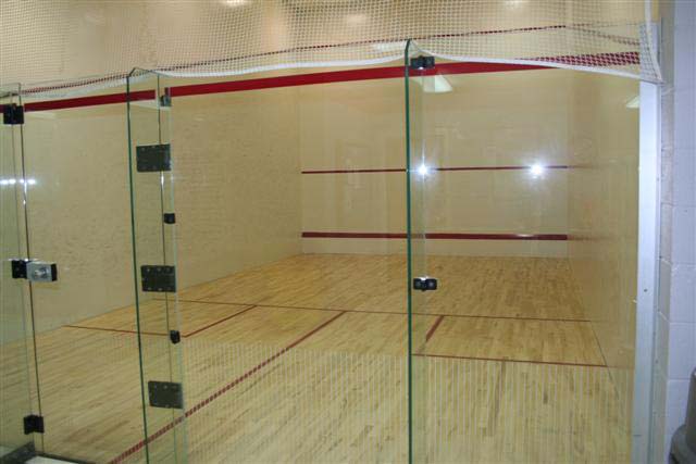 Squash Court Wooden Flooring Glass Back Wall