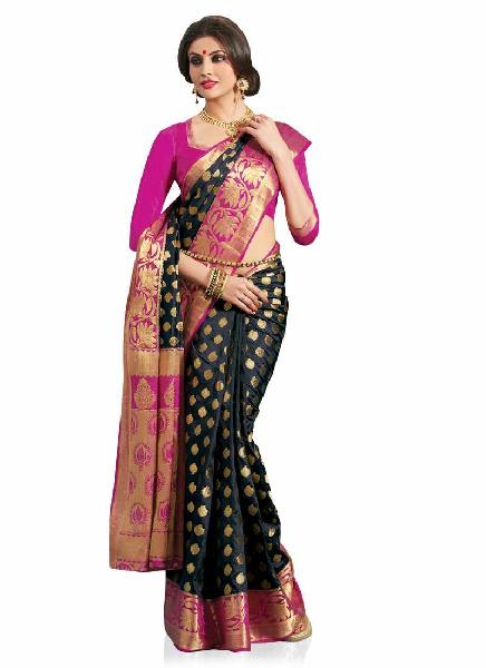 Black and Pink Colour Art Silk Woven Saree