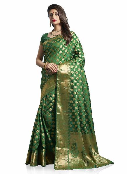 Bottle Green Woven Art Silk Saree, Age Group : Adult