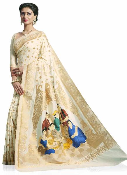 Cream Woven Art Silk Traditional Saree, Age Group : Adult
