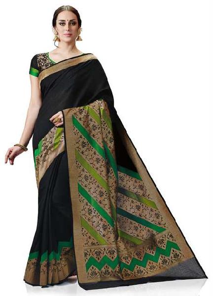 Meghdoot Black Colour Kanchipuram Spun Silk Woven Saree