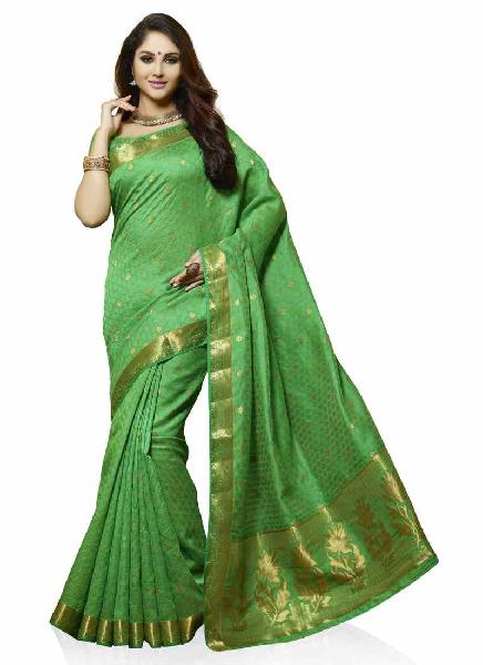 Green Traditional Art Tussar Silk Woven Saree