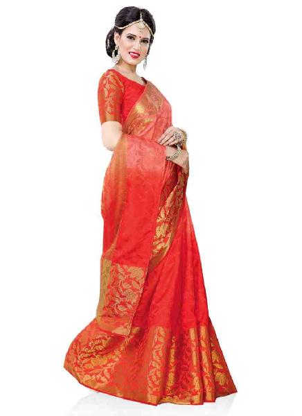 Orange Art Silk Woven Saree, Occasion : Festival, Party Wedding
