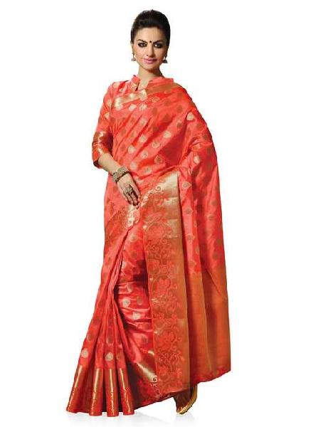 Peach Colour Traditional Art Silk Woven Saree