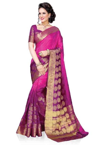Pink and Purple Colour Woven Art Silk Saree