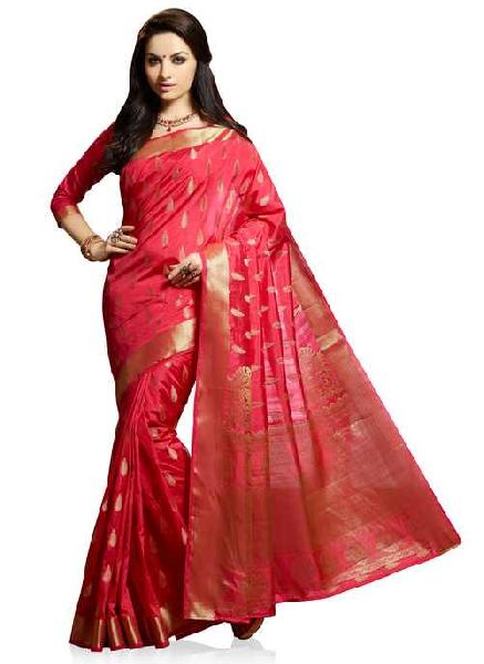 Pink Colour Woven Art Silk Traditional Saree